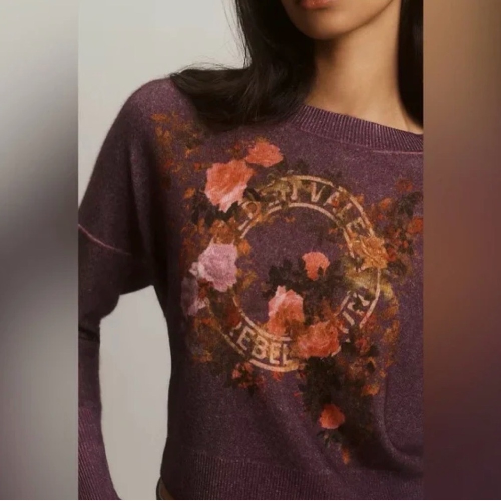 ANTHROPOLOGIE 🌺 Pilcro Varsity Crew-Neck Cashmere Sweater | SMALL - RARE